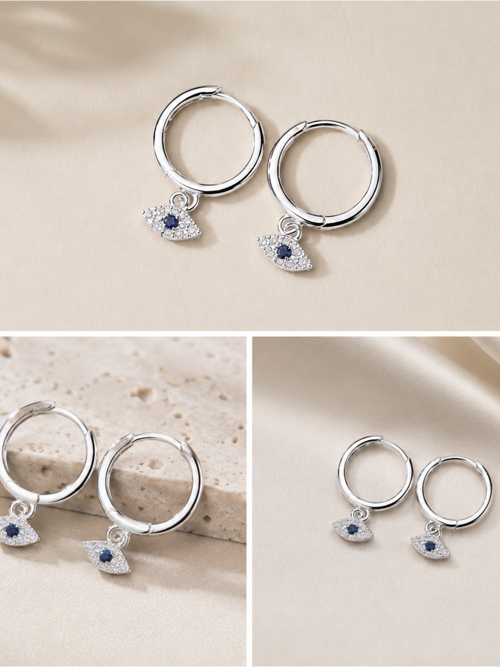 925 Sterling Silver Evil Eye Huggie Hoop Earrings
